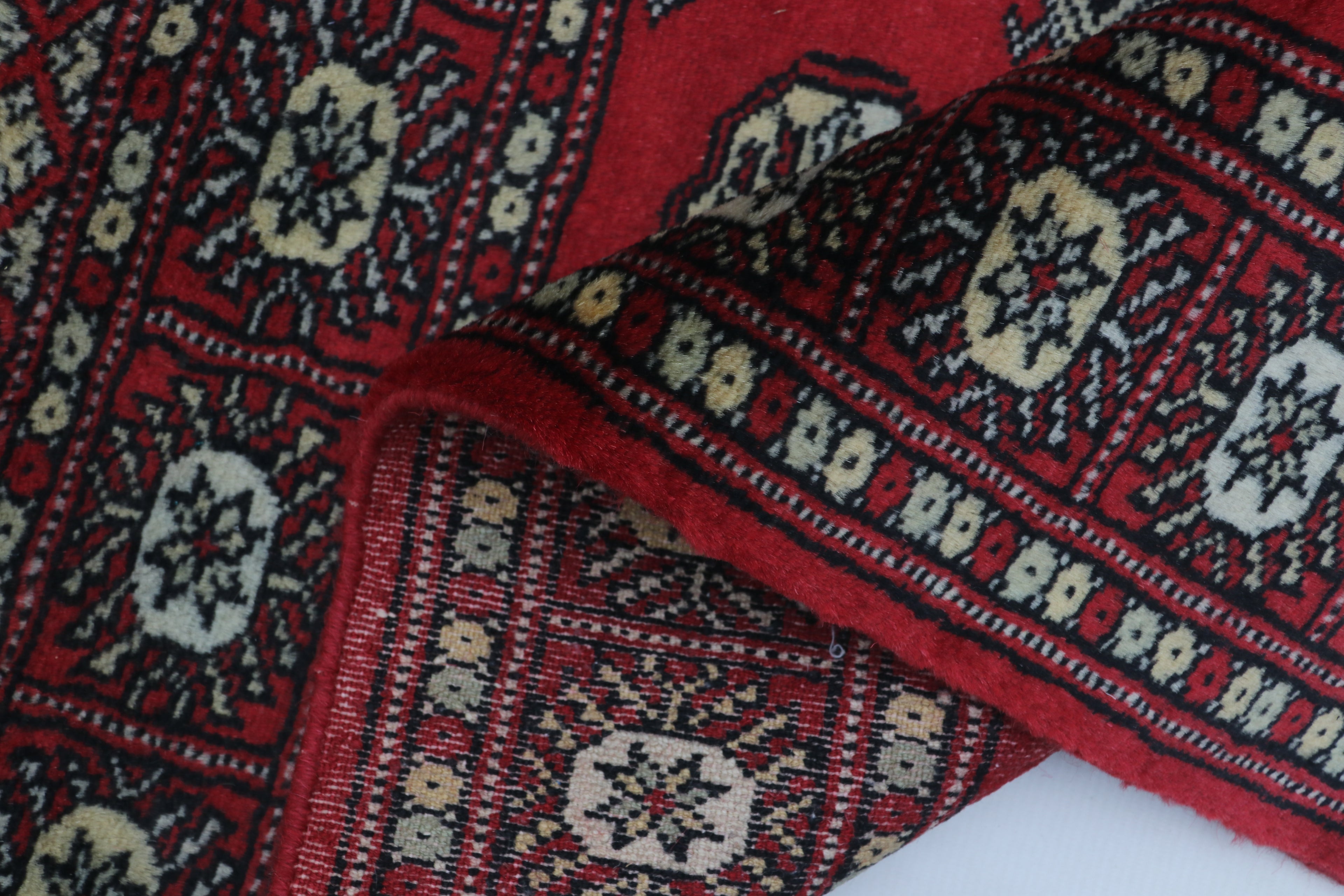 2x3 Red Mori Bokhara Handmade Wool & Cotton Rug | Geometric Hand-Knotted Area Rug