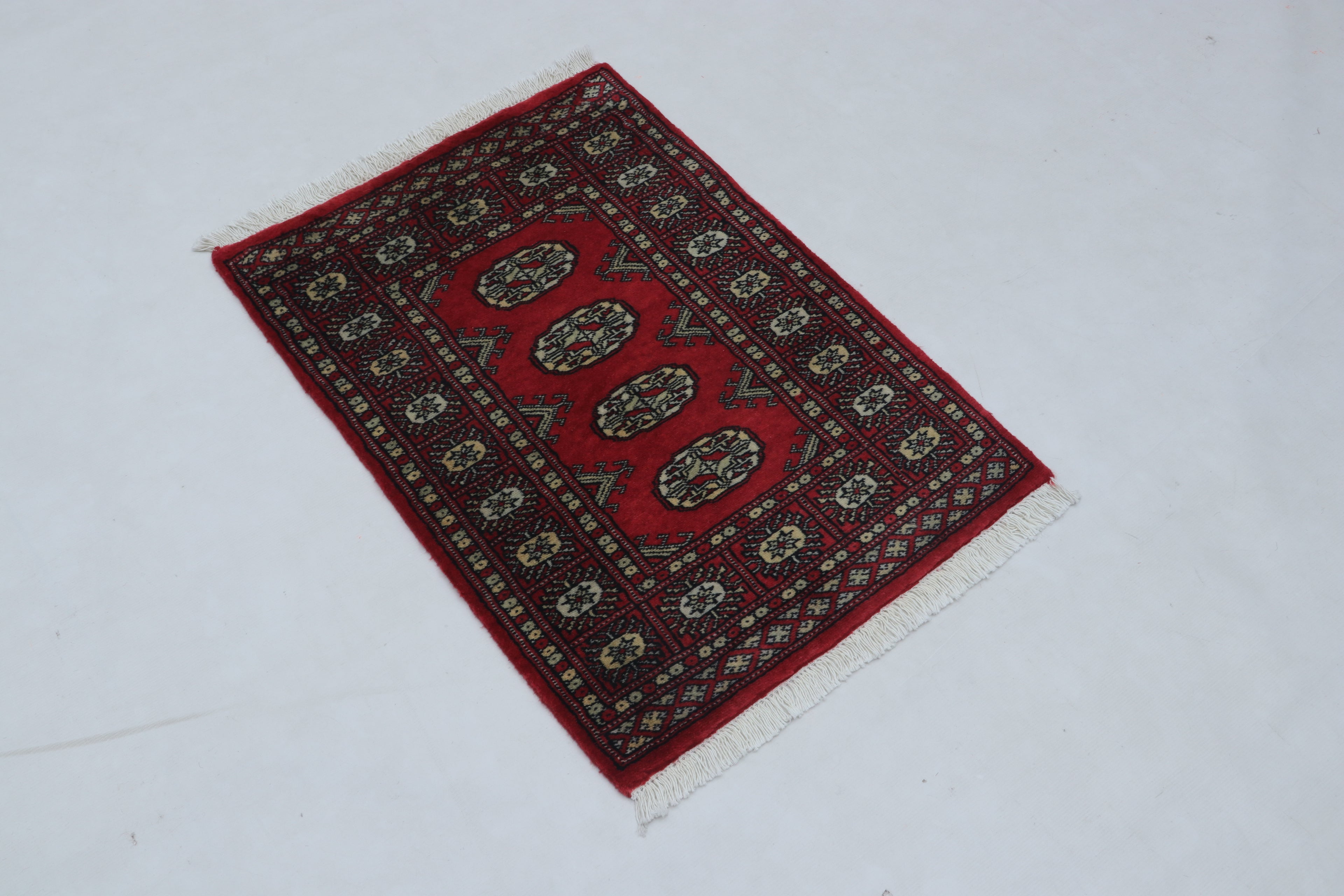 2x3 Red Mori Bokhara Handmade Wool & Cotton Rug | Geometric Hand-Knotted Area Rug