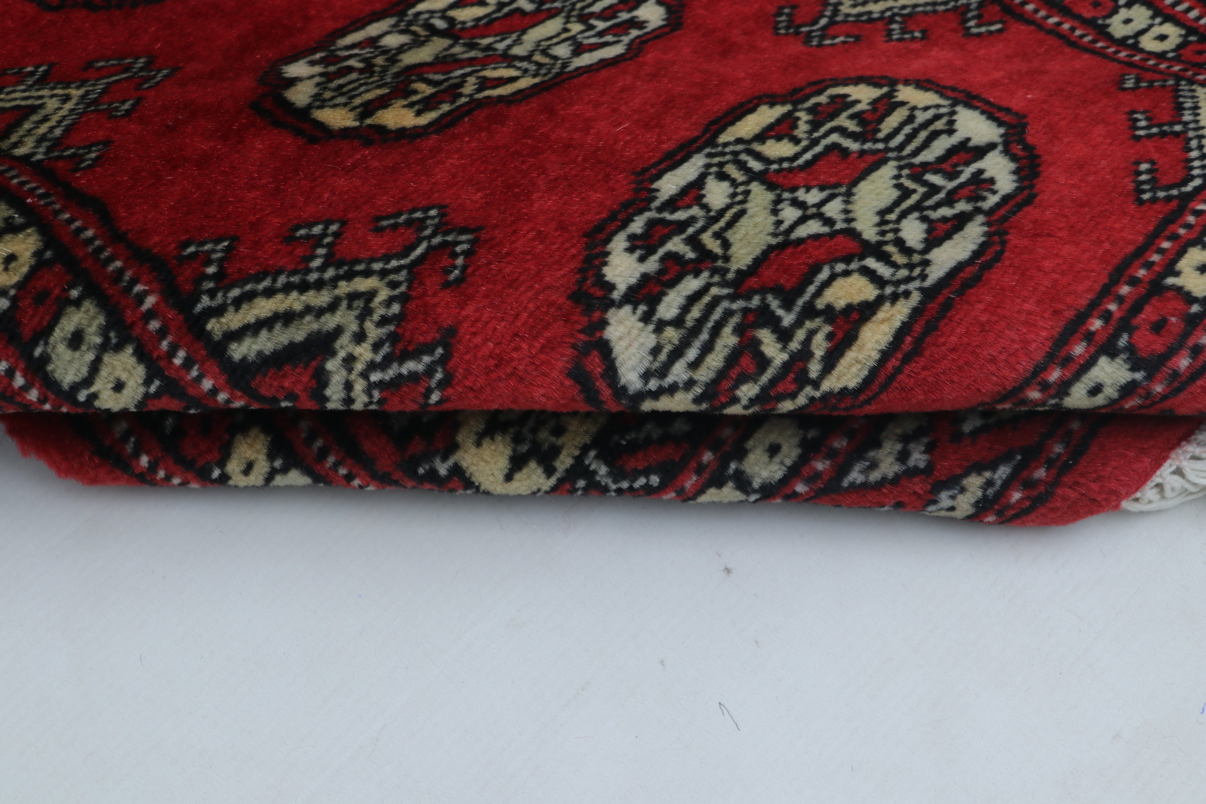 2x3 Red Mori Bokhara Handmade Wool & Cotton Rug | Geometric Hand-Knotted Area Rug