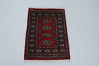 2x3 Red Mori Bokhara Handmade Wool & Cotton Rug | Geometric Hand-Knotted Area Rug