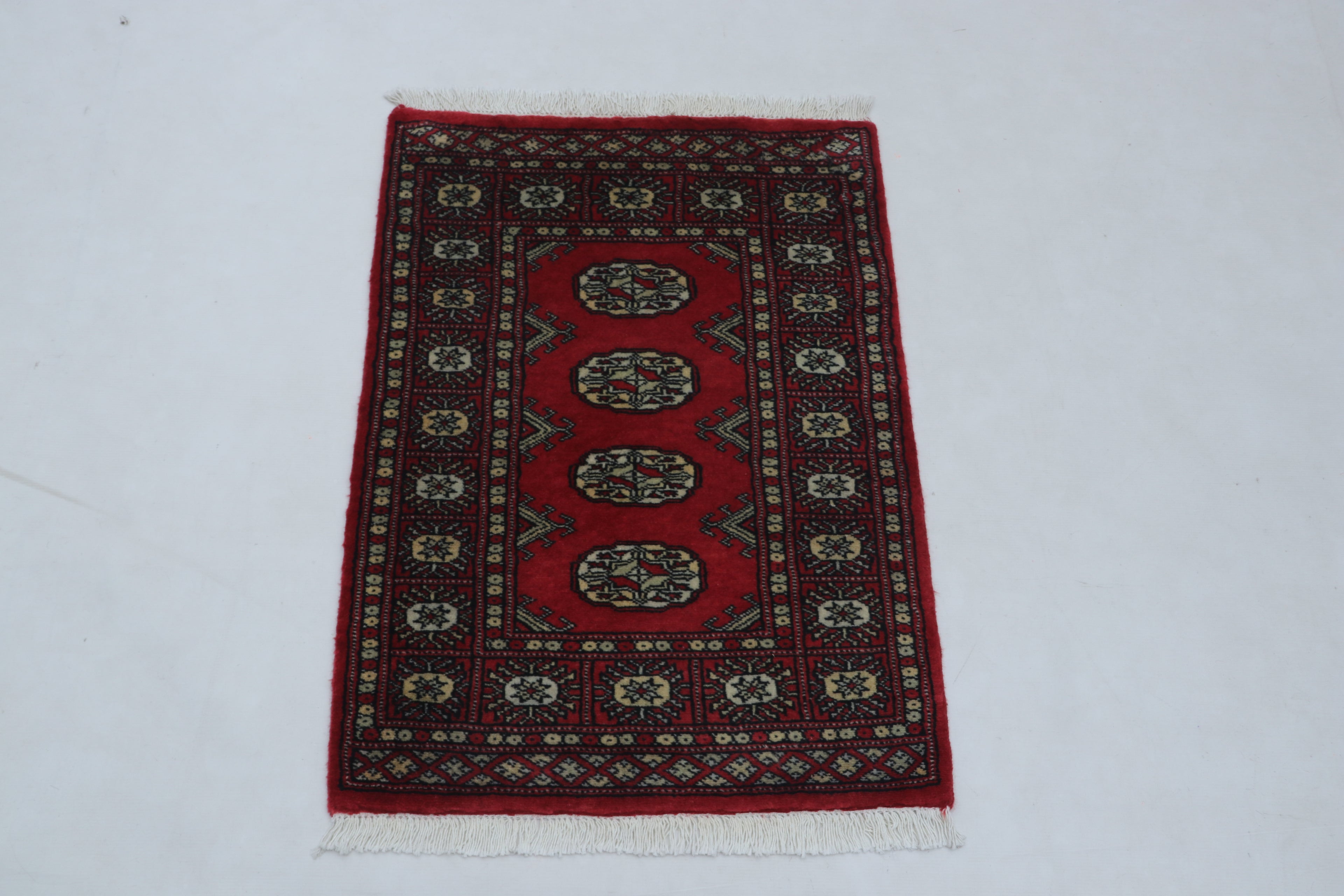 2x3 Red Mori Bokhara Handmade Wool & Cotton Rug | Geometric Hand-Knotted Area Rug