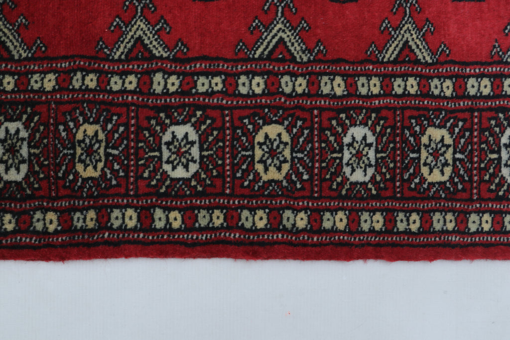 2x3 Red Mori Bokhara Handmade Wool & Cotton Rug | Geometric Hand-Knotted Area Rug