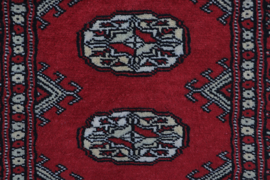 2x3 Red Mori Bokhara Handmade Wool & Cotton Rug | Geometric Hand-Knotted Area Rug
