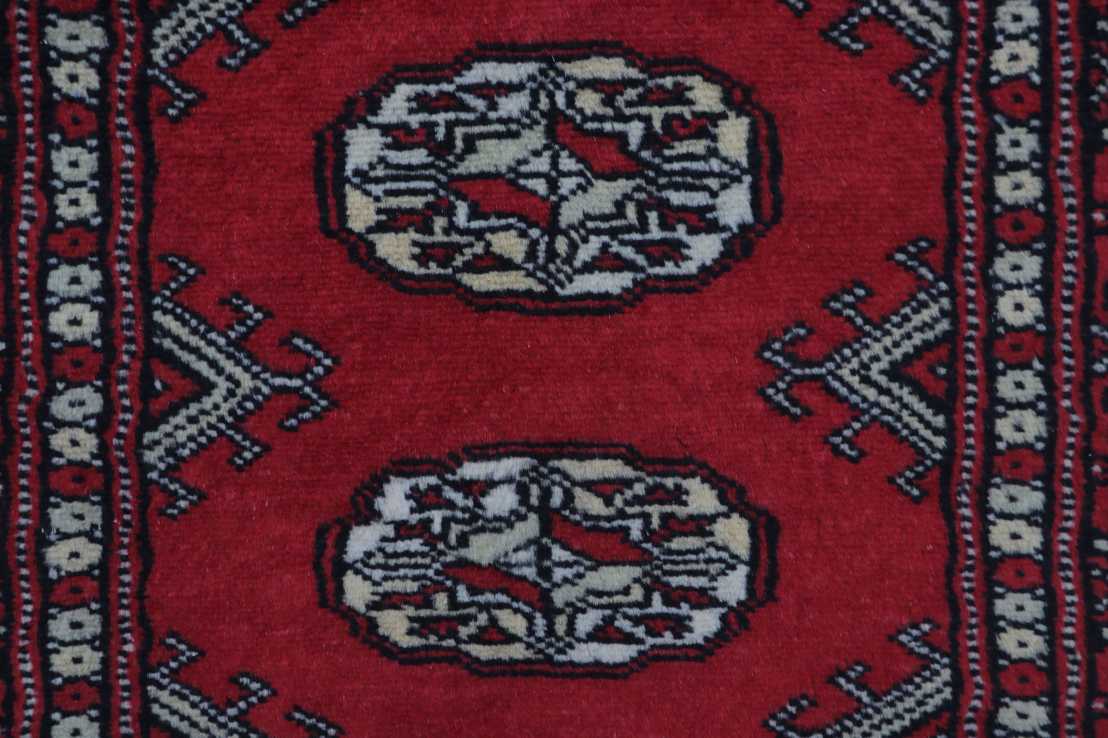 2x3 Red Mori Bokhara Handmade Wool & Cotton Rug | Geometric Hand-Knotted Area Rug
