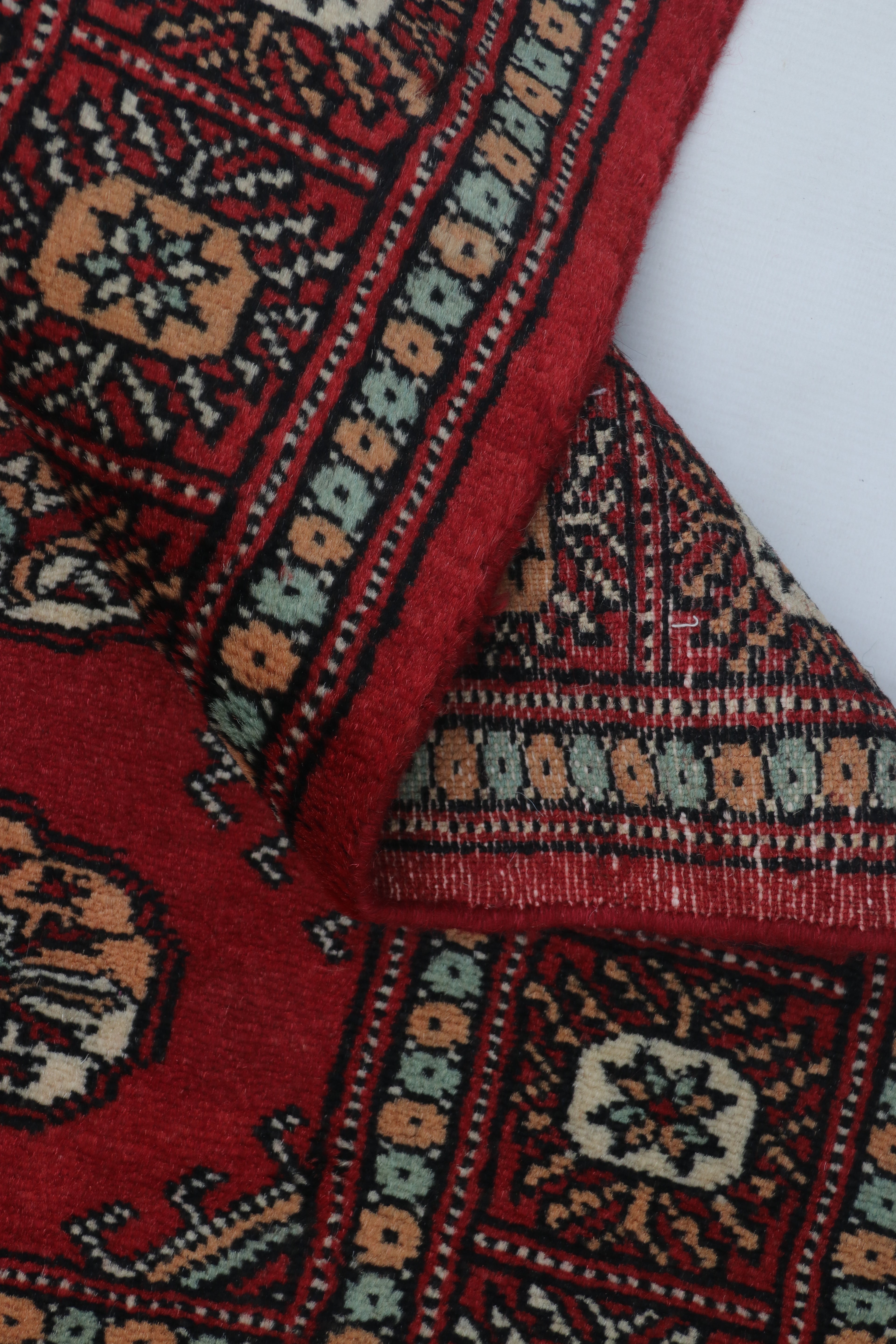 2x3 Red Mori Bokhara Handmade Wool & Cotton Rug | Geometric Hand-Knotted Area Rug