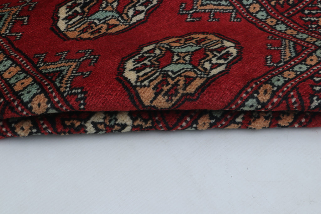 2x3 Red Mori Bokhara Handmade Wool & Cotton Rug | Geometric Hand-Knotted Area Rug