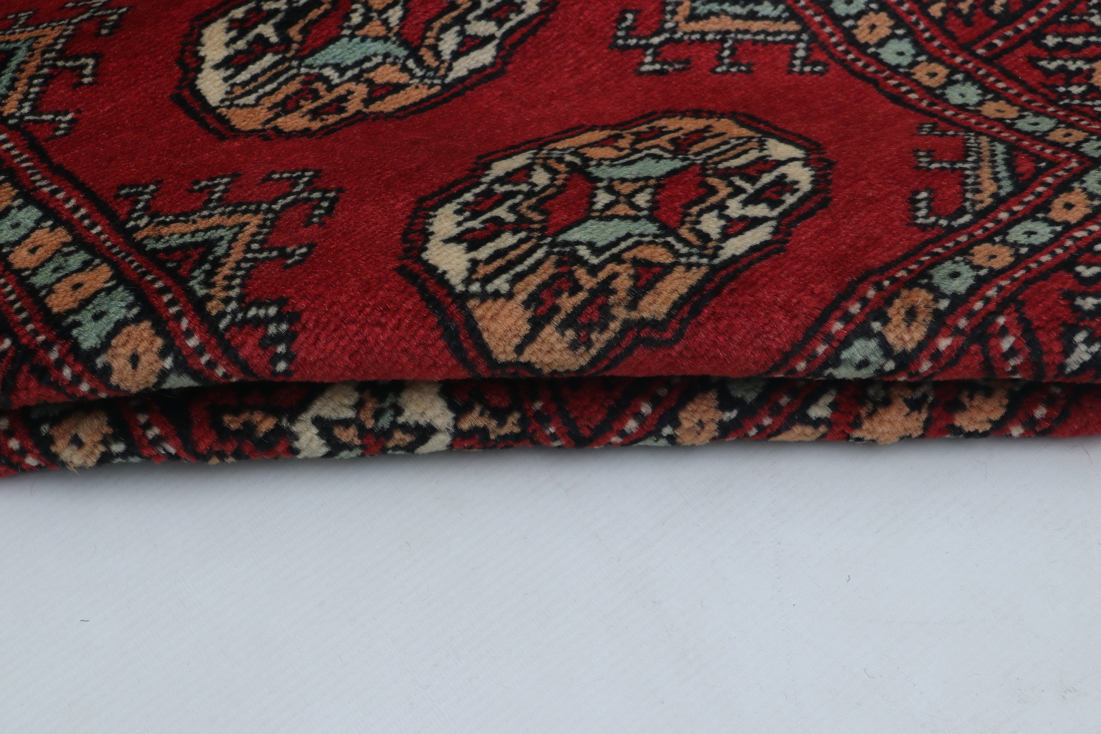 2x3 Red Mori Bokhara Handmade Wool & Cotton Rug | Geometric Hand-Knotted Area Rug