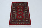 2x3 Red Mori Bokhara Handmade Wool & Cotton Rug | Geometric Hand-Knotted Area Rug