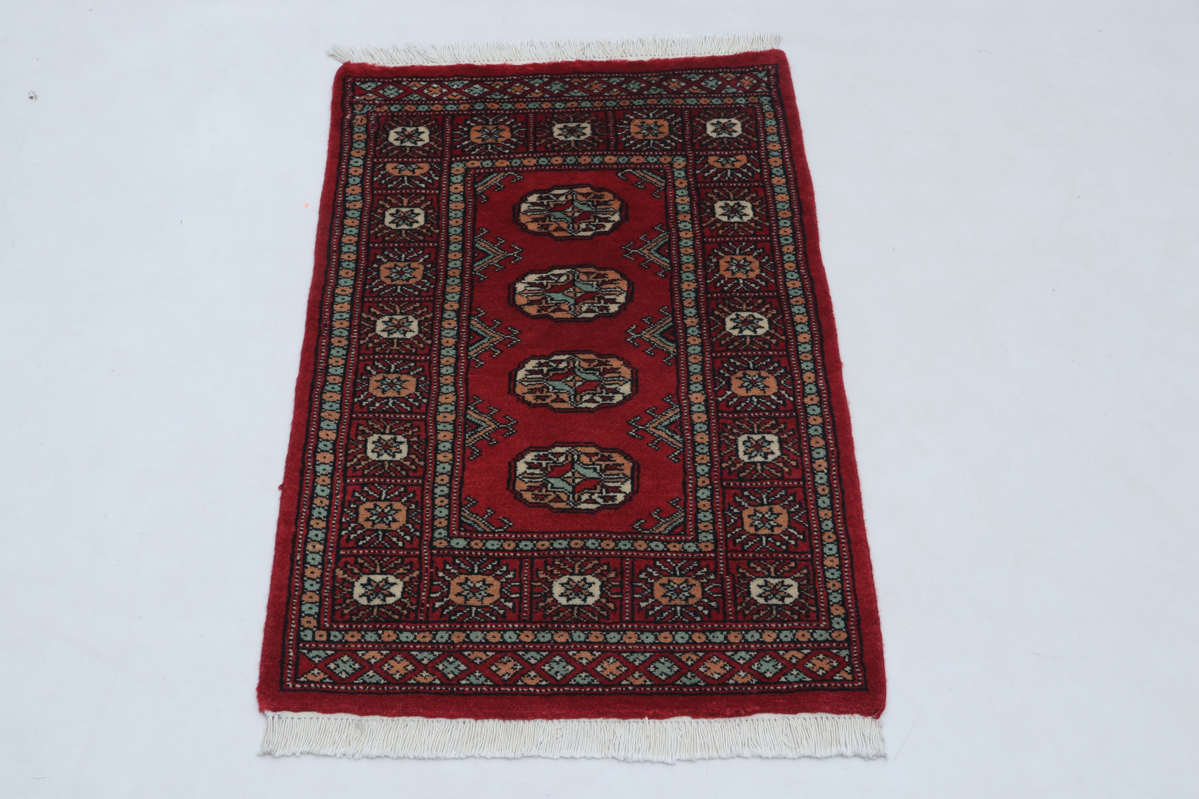 2x3 Red Mori Bokhara Handmade Wool & Cotton Rug | Geometric Hand-Knotted Area Rug