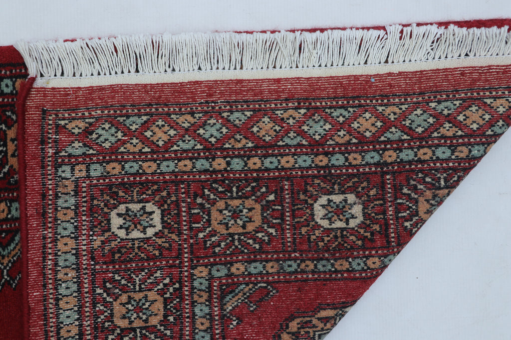 2x3 Red Mori Bokhara Handmade Wool & Cotton Rug | Geometric Hand-Knotted Area Rug