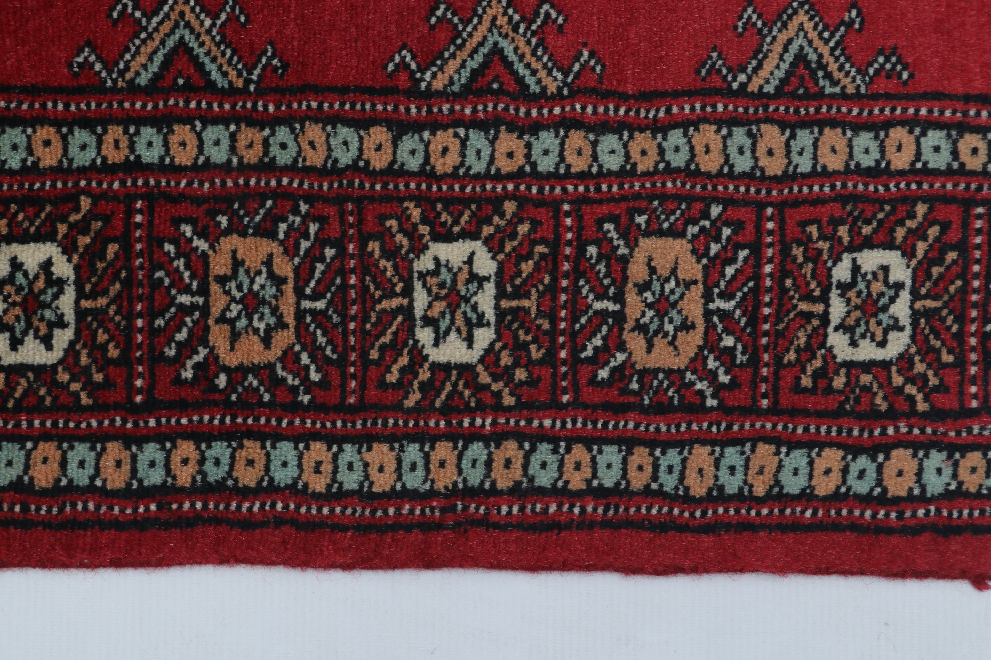 2x3 Red Mori Bokhara Handmade Wool & Cotton Rug | Geometric Hand-Knotted Area Rug