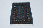 2x3 Blue Mori Bokhara Handmade Wool Cotton Geometric Rug Azo Free Dyeing