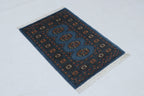 2x3 Blue Mori Bokhara Handmade Wool & Cotton Rug | Geometric Hand-Knotted Area Rug