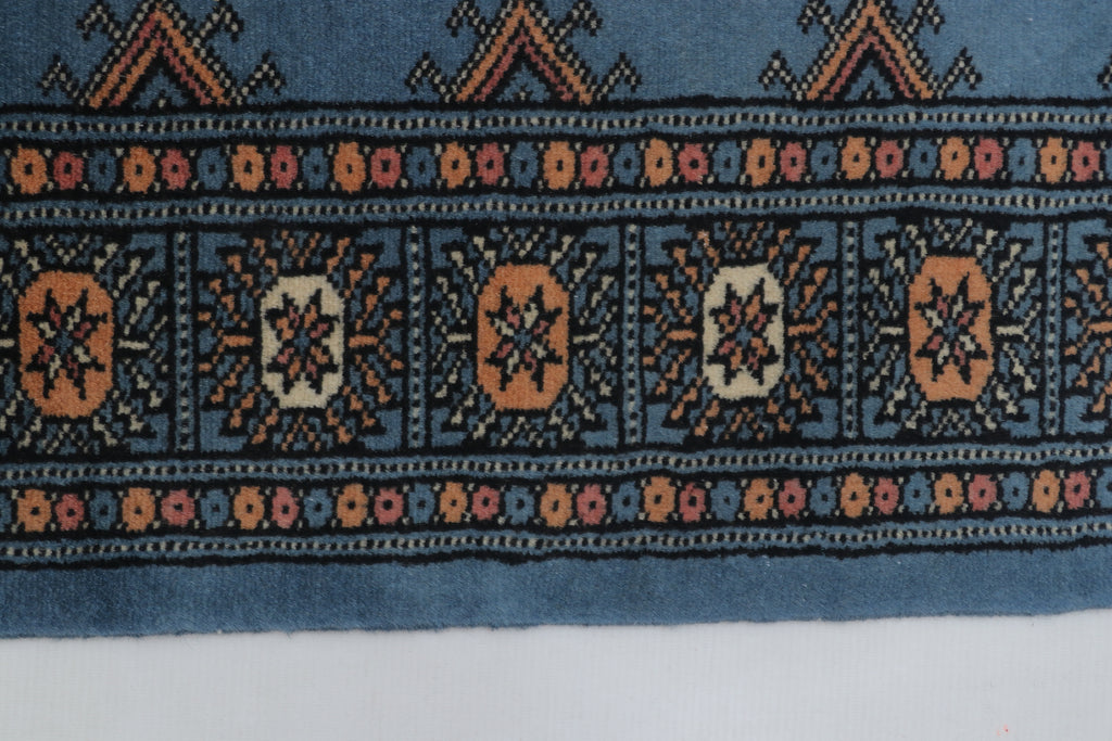2x3 Blue Mori Bokhara Handmade Wool & Cotton Rug | Geometric Hand-Knotted Area Rug