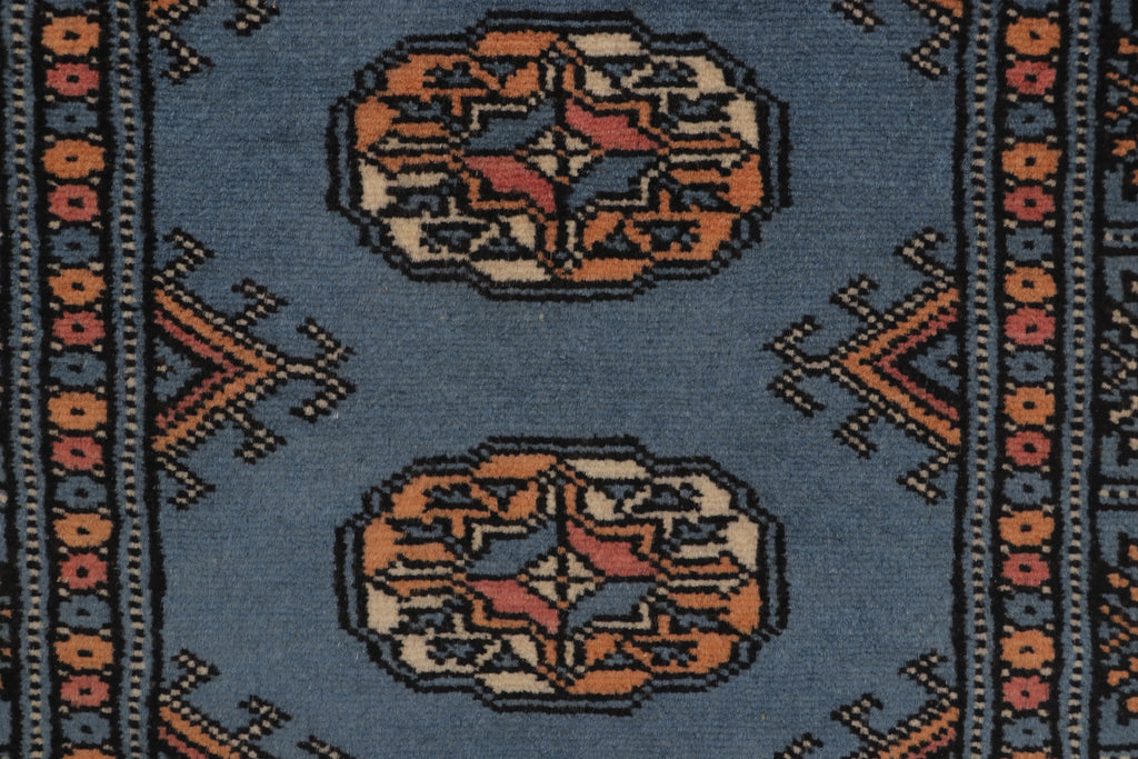 2x3 Blue Mori Bokhara Handmade Wool & Cotton Rug | Geometric Hand-Knotted Area Rug