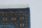 2x3 Blue Mori Bokhara Handmade Wool & Cotton Rug | Geometric Hand-Knotted Area Rug