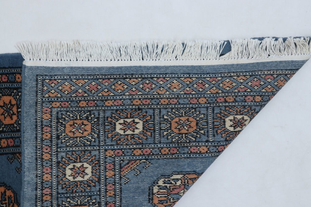 2x3 Blue Mori Bokhara Handmade Wool & Cotton Rug | Geometric Hand-Knotted Area Rug
