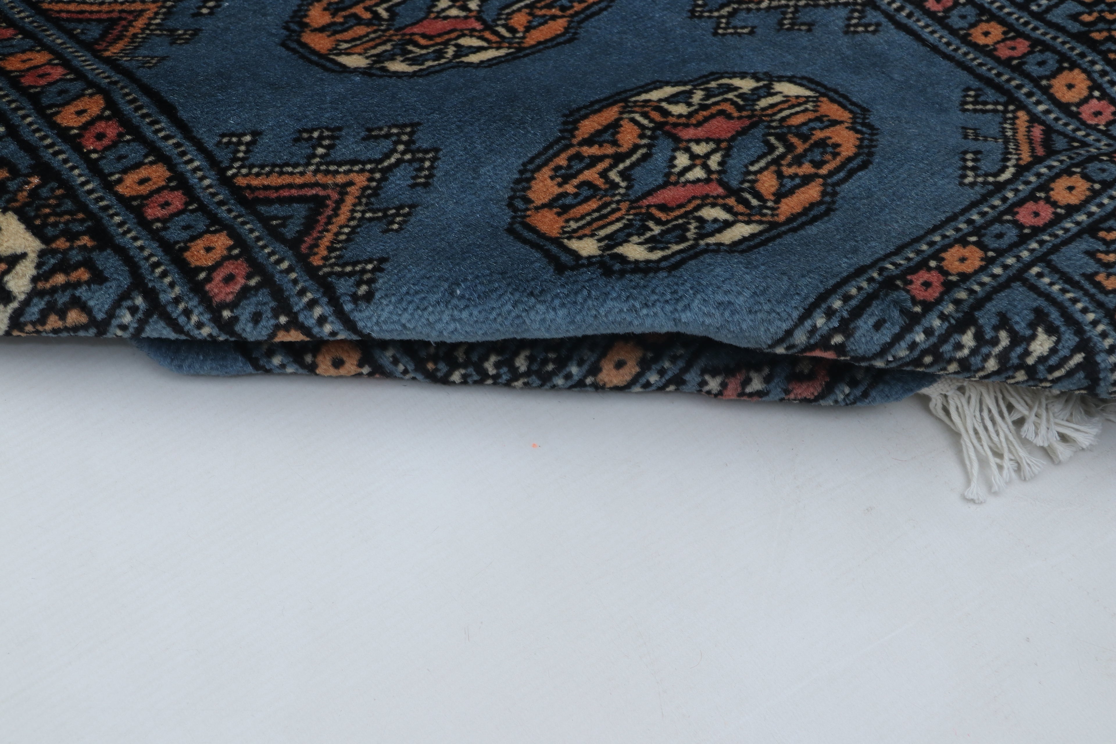 2x3 Blue Mori Bokhara Handmade Wool & Cotton Rug | Geometric Hand-Knotted Area Rug