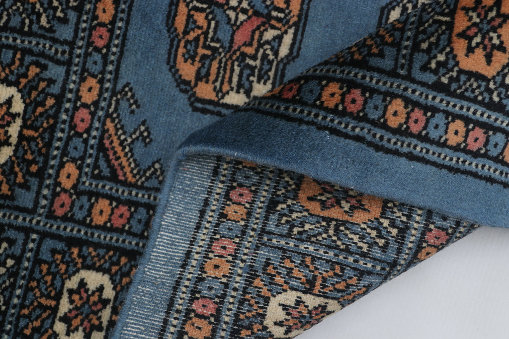 2x3 Blue Mori Bokhara Handmade Wool & Cotton Rug | Geometric Hand-Knotted Area Rug
