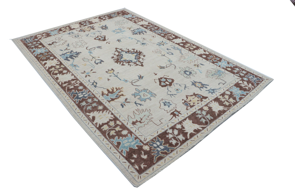 Gray Oushak Rug 6x9 ft | Handmade Wool Floral Area Rug