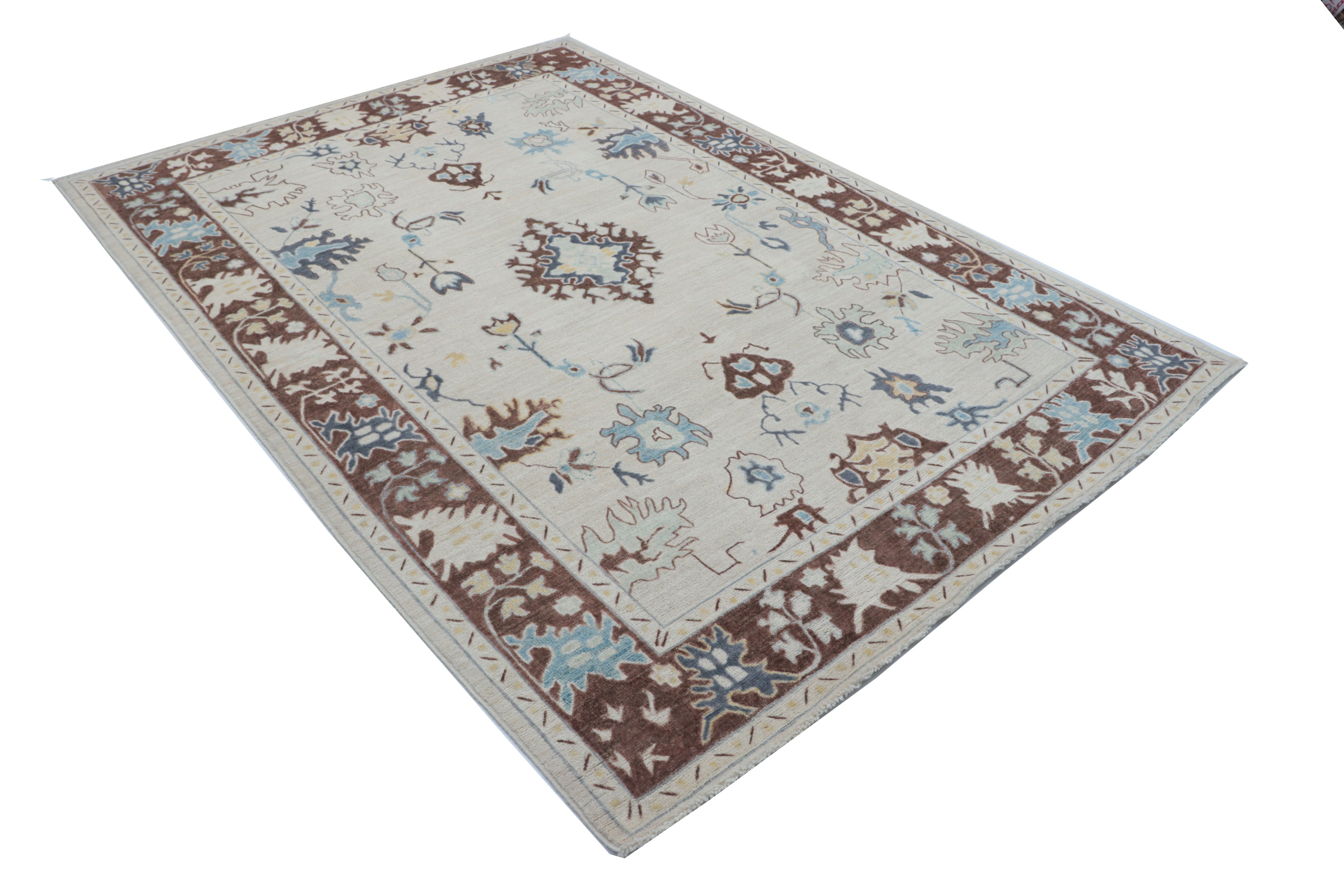 Gray Oushak Rug 6x9 ft | Handmade Wool Floral Area Rug