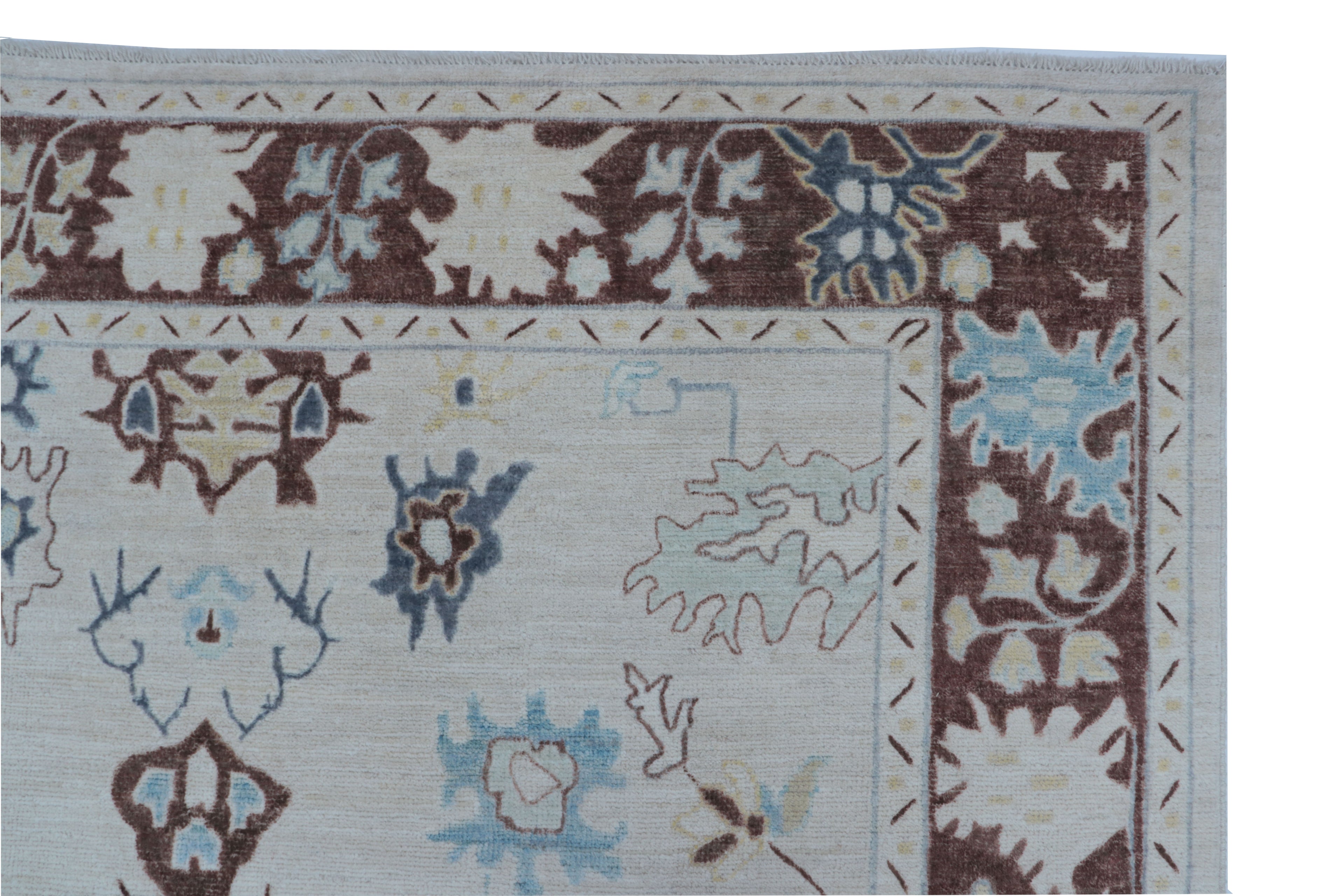 Gray Oushak Rug 6x9 ft | Handmade Wool Floral Area Rug