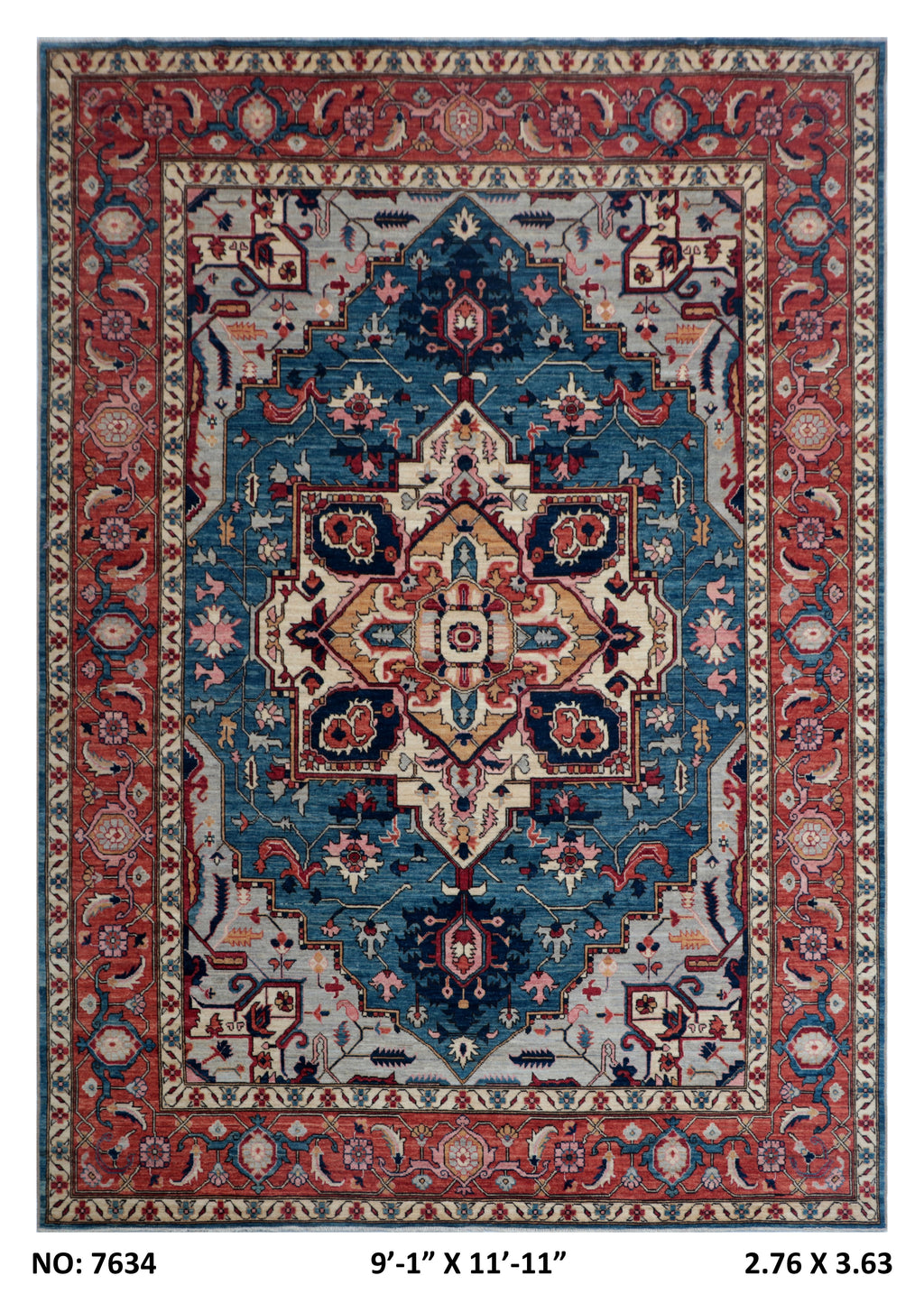 9x12 Blue Floral Handmade Cotton & Wool Rug | Luxury Area Rug