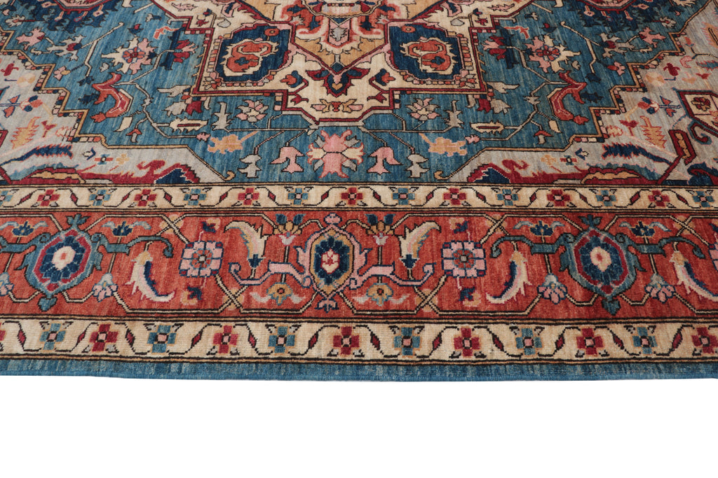 9x12 Blue Floral Handmade Cotton & Wool Rug | Luxury Area Rug