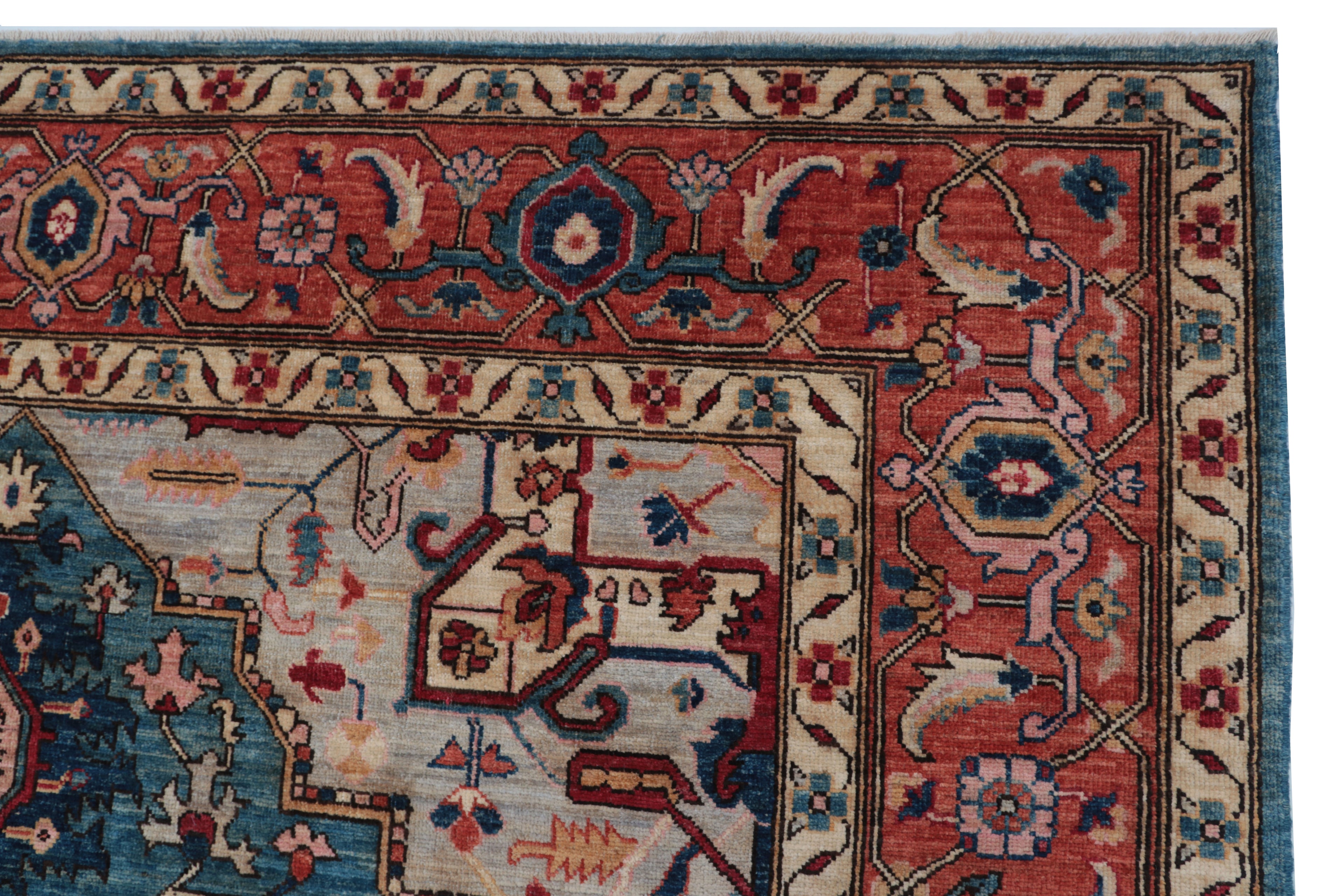 9x12 Blue Floral Handmade Cotton & Wool Rug | Luxury Area Rug