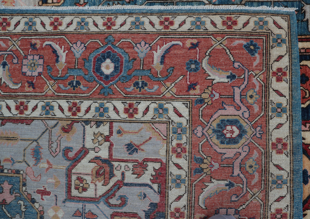 9x12 Blue Floral Handmade Cotton & Wool Rug | Luxury Area Rug
