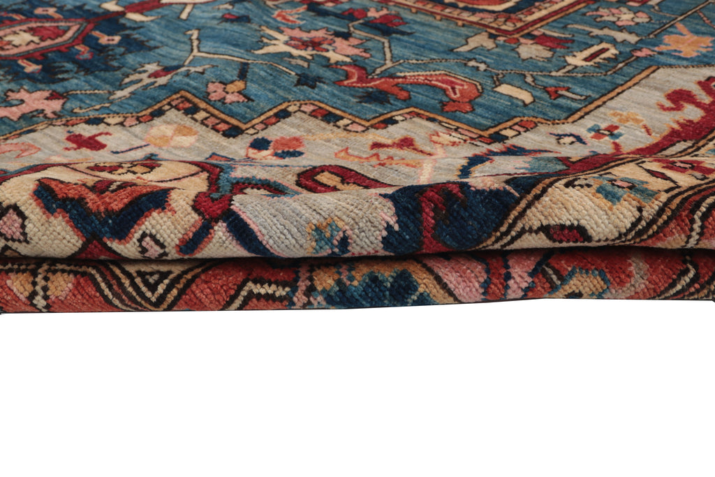 9x12 Blue Floral Handmade Cotton & Wool Rug | Luxury Area Rug