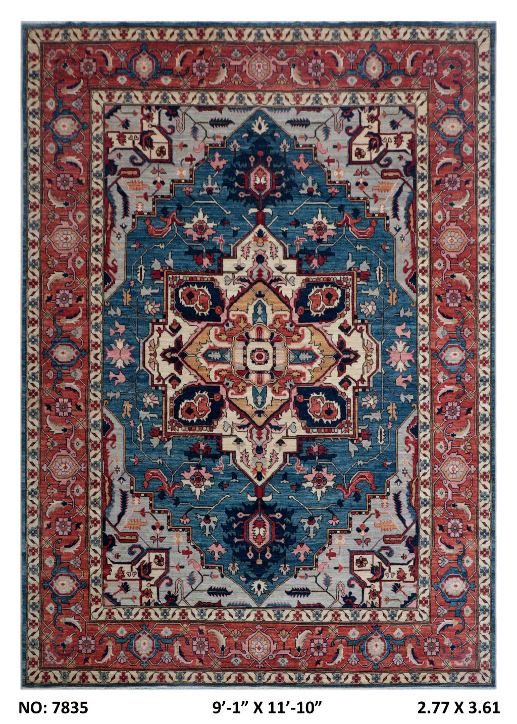 9x12 Blue Floral Handmade Cotton & Wool Rug | Luxury Area Rug