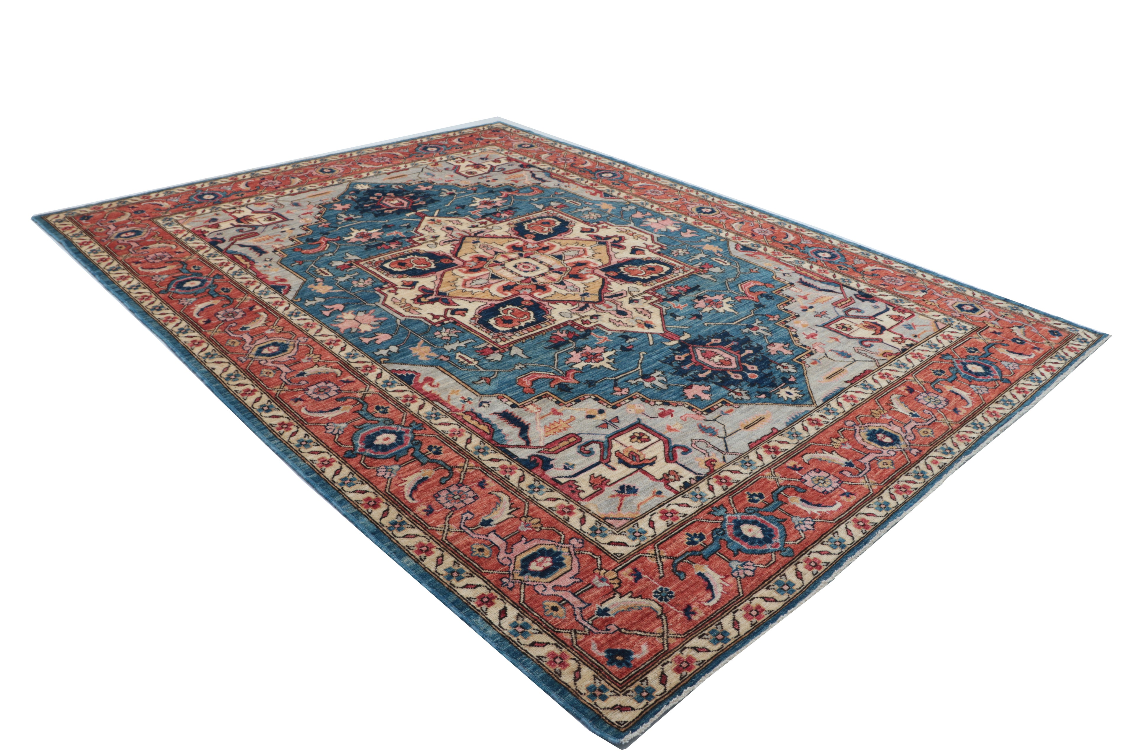 9x12 Blue Floral Handmade Cotton & Wool Rug | Luxury Area Rug