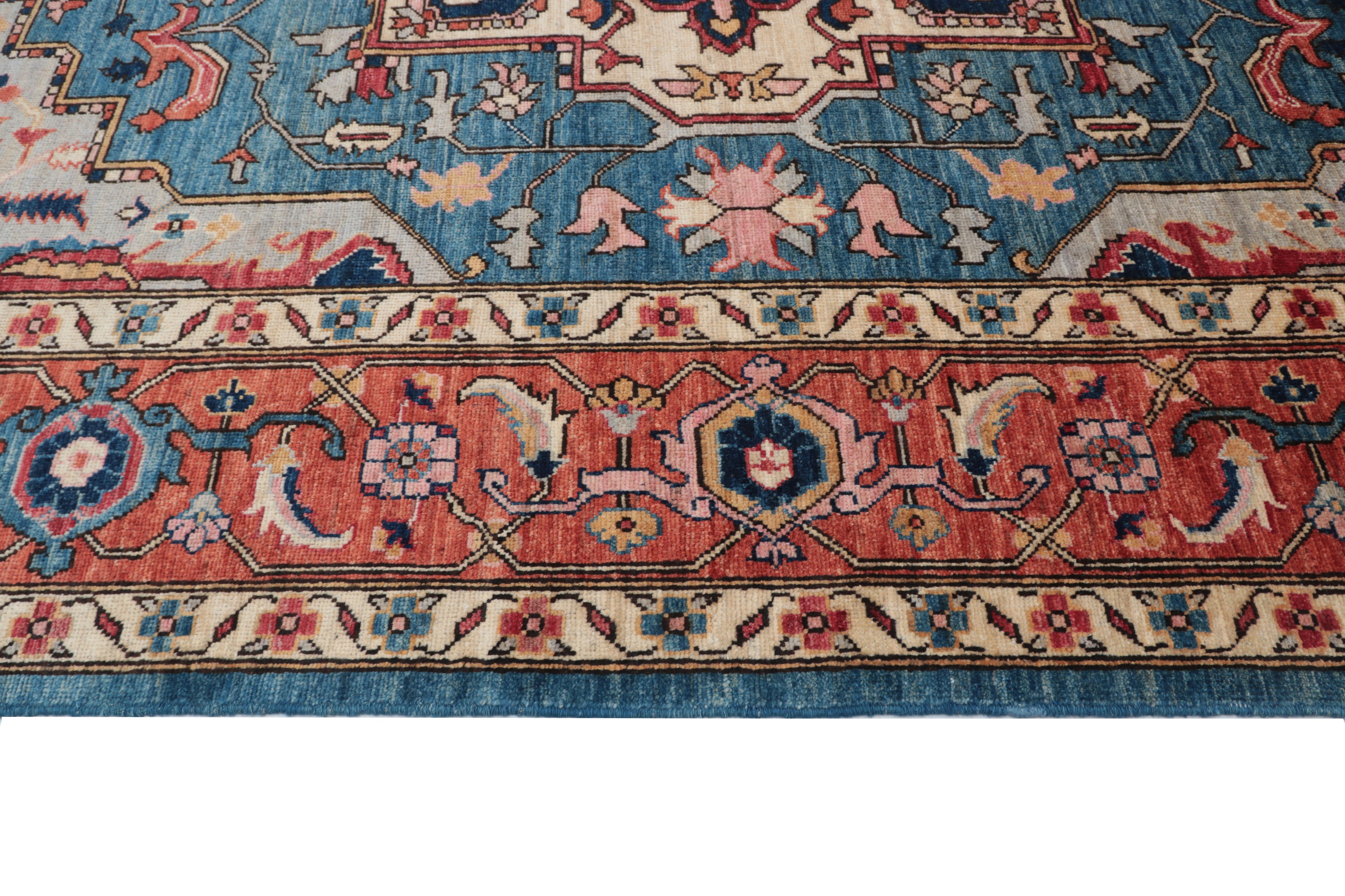 9x12 Blue Floral Handmade Cotton & Wool Rug | Luxury Area Rug