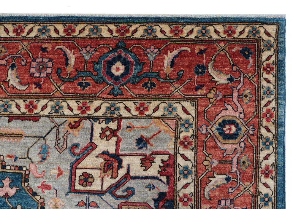 9x12 Blue Floral Handmade Cotton & Wool Rug | Luxury Area Rug