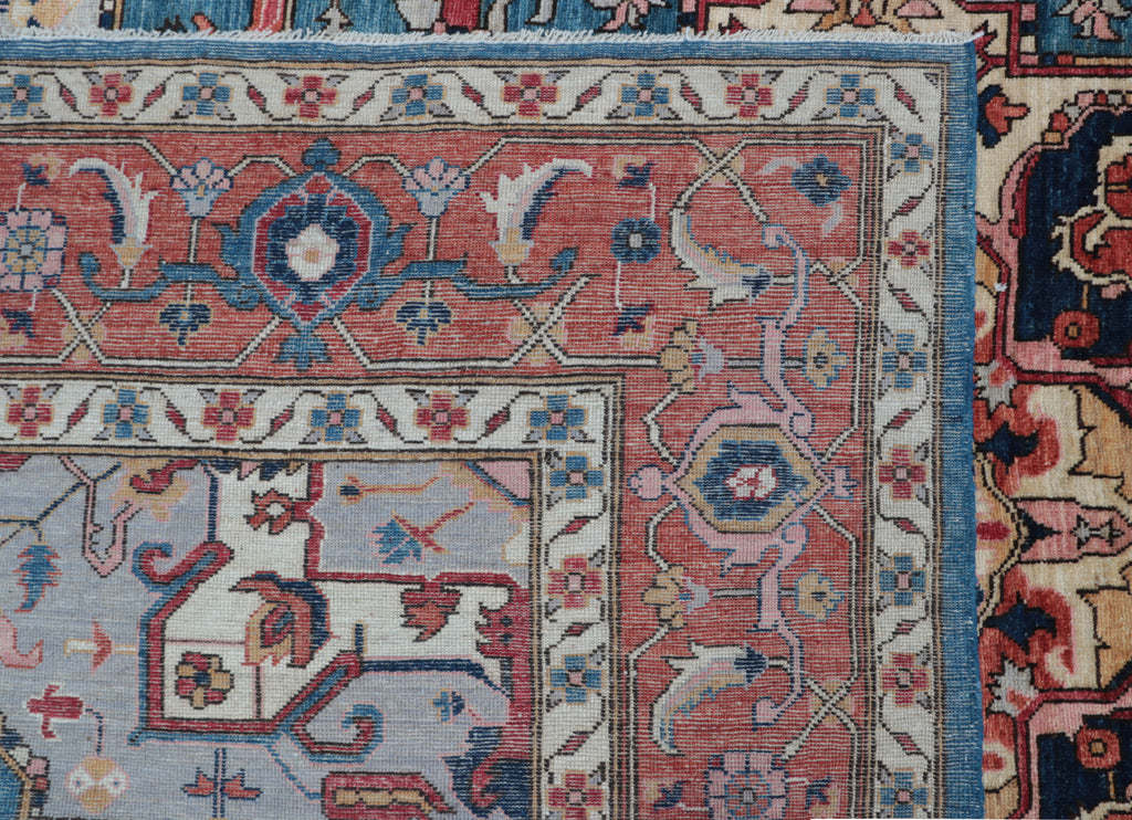 9x12 Blue Floral Handmade Cotton & Wool Rug | Luxury Area Rug