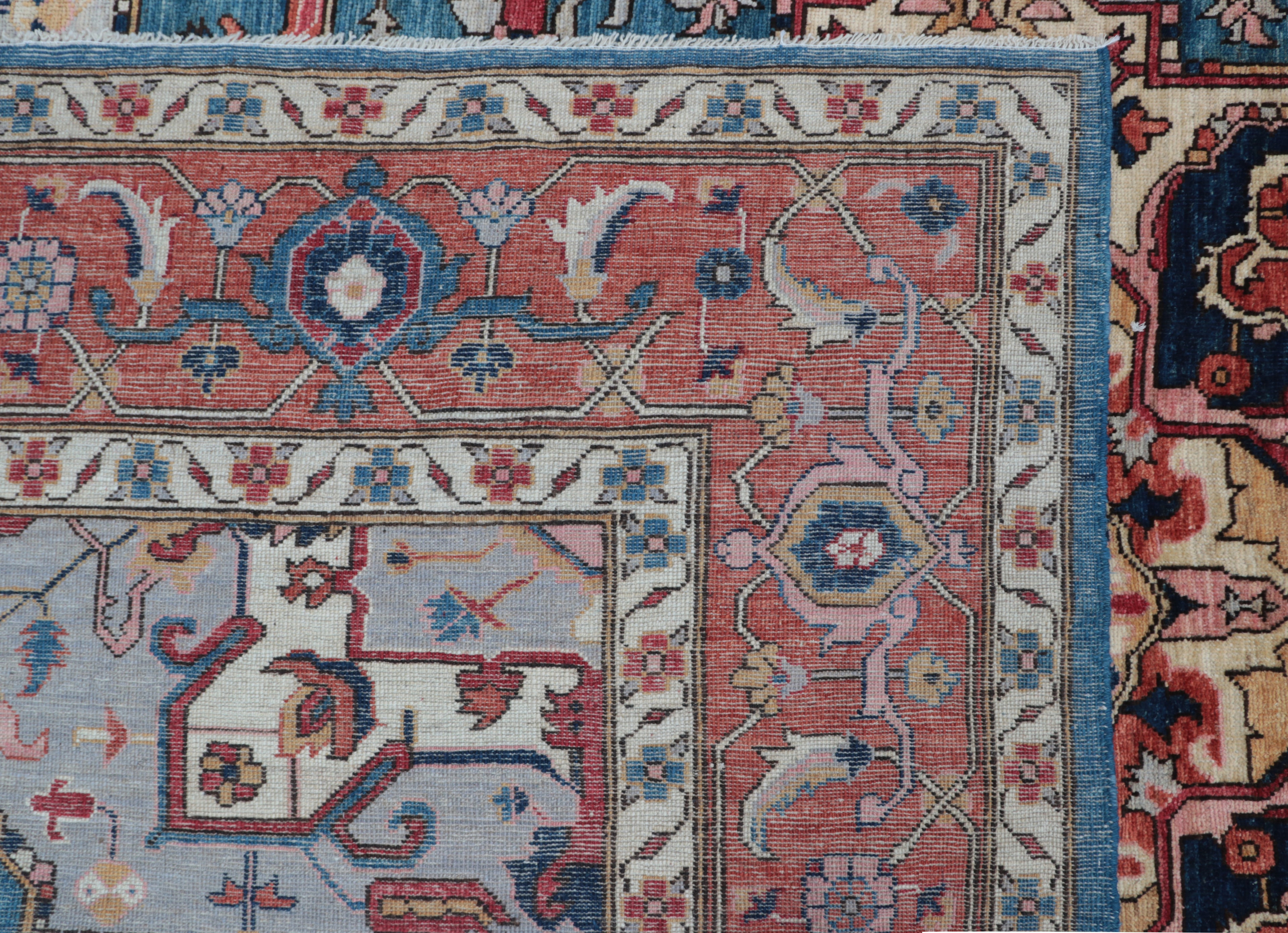 9x12 Blue Floral Handmade Cotton & Wool Rug | Luxury Area Rug