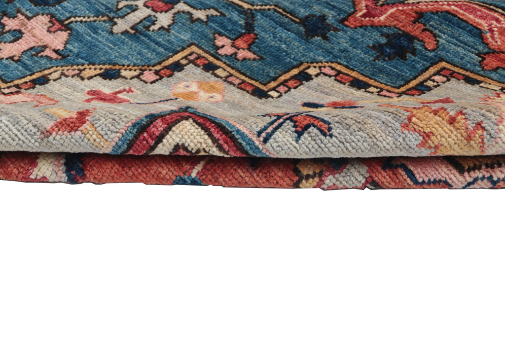 9x12 Blue Floral Handmade Cotton & Wool Rug | Luxury Area Rug