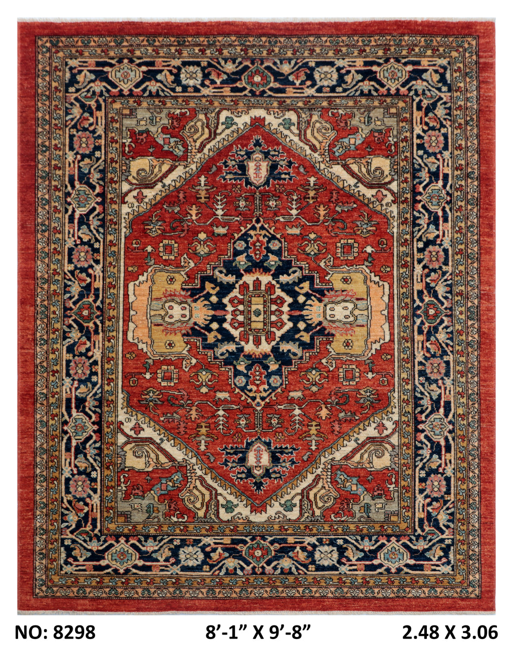 8x10 Red Oushak Wool Rug | Handmade Floral Vintage Area Rug