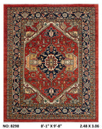 8x10 Red Oushak Wool Rug | Handmade Floral Vintage Area Rug