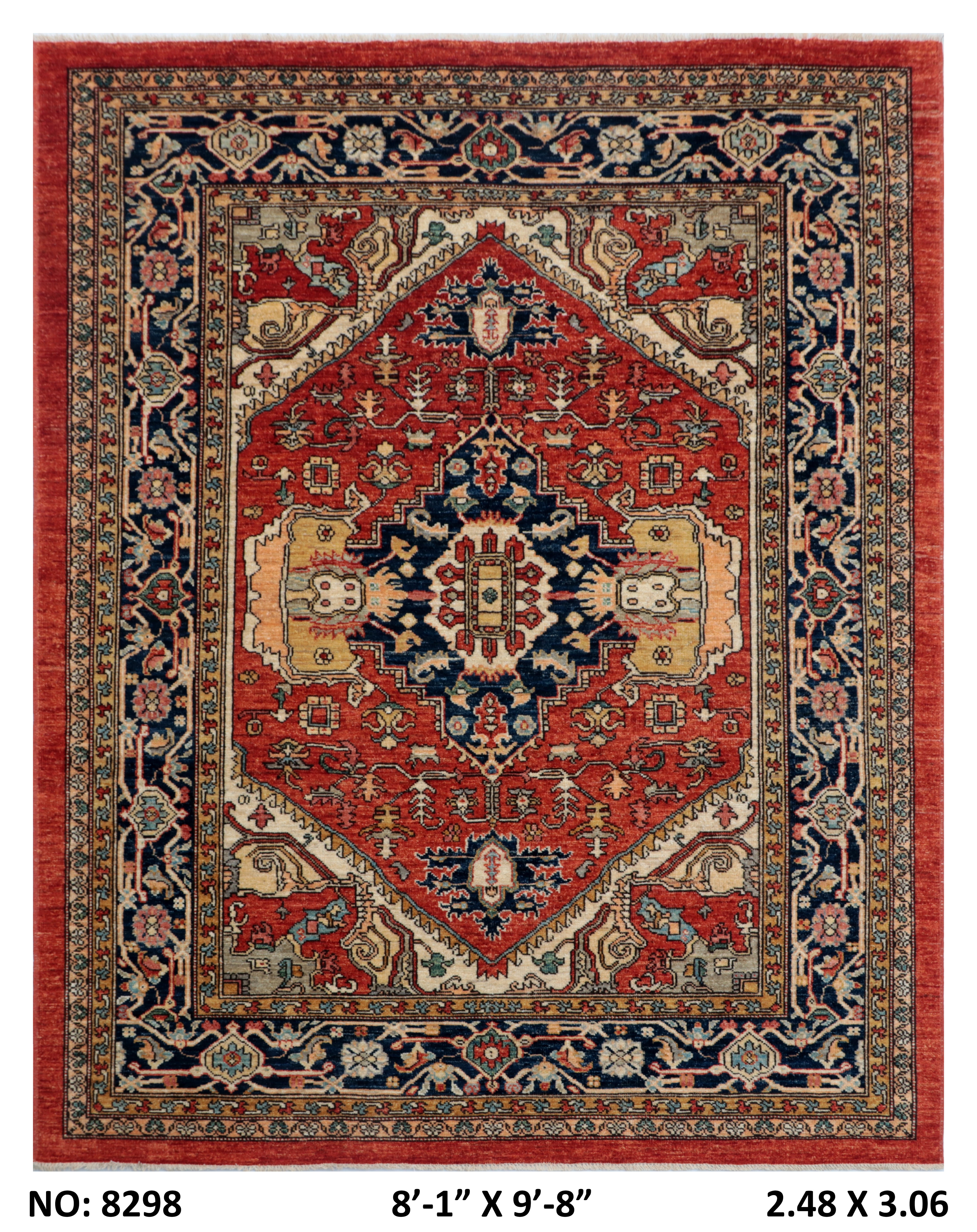 8x10 Red Oushak Wool Rug | Handmade Floral Vintage Area Rug