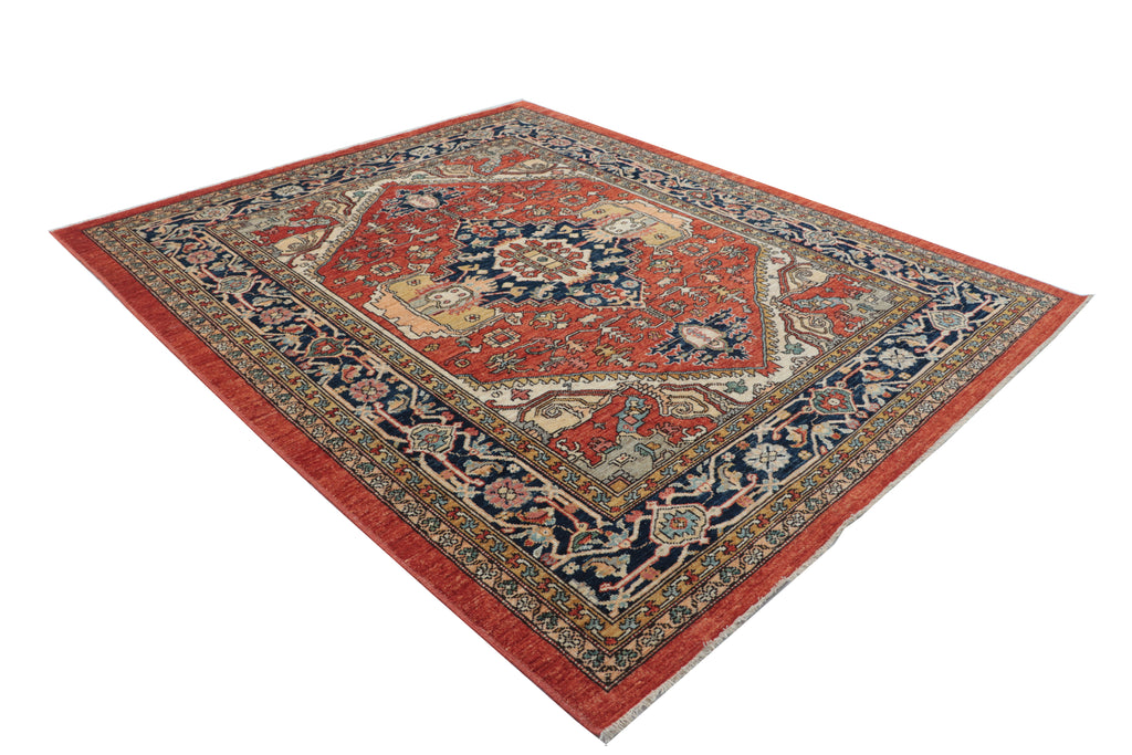 8x10 Red Oushak Wool Rug | Handmade Floral Vintage Area Rug