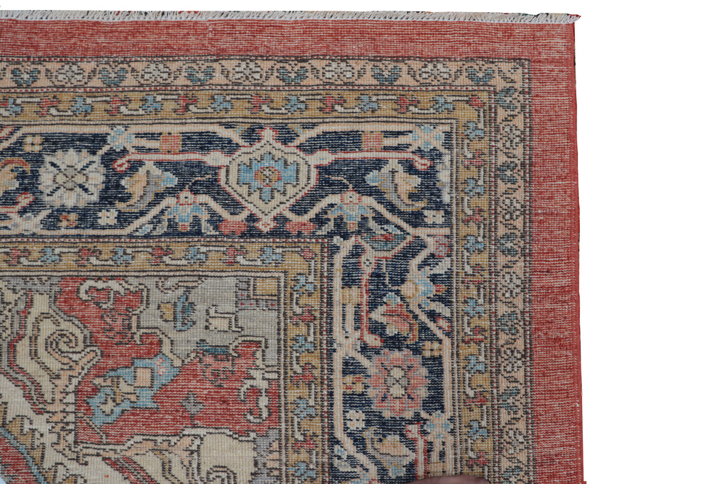 8x10 Red Oushak Wool Rug | Handmade Floral Vintage Area Rug