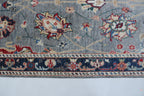 3x26 Gray & Blue Chobi Runner Rug | Handmade Wool & Cotton Floral Rug | Vegetable Dyed