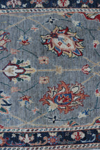 3x26 Gray & Blue Chobi Runner Rug | Handmade Wool & Cotton Floral Rug | Vegetable Dyed