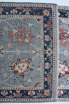 3x26 Gray & Blue Chobi Runner Rug | Handmade Wool & Cotton Floral Rug | Vegetable Dyed