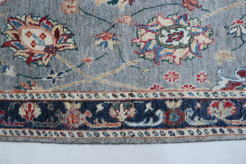 3x26 Gray Chobi Runner Rug | Handmade Wool & Cotton Floral Rug | Vegetable Dyed