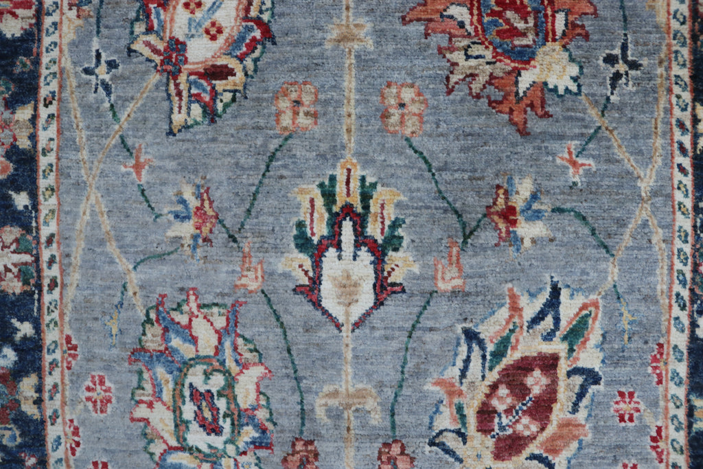 3x26 Gray Chobi Runner Rug | Handmade Wool & Cotton Floral Rug | Vegetable Dyed