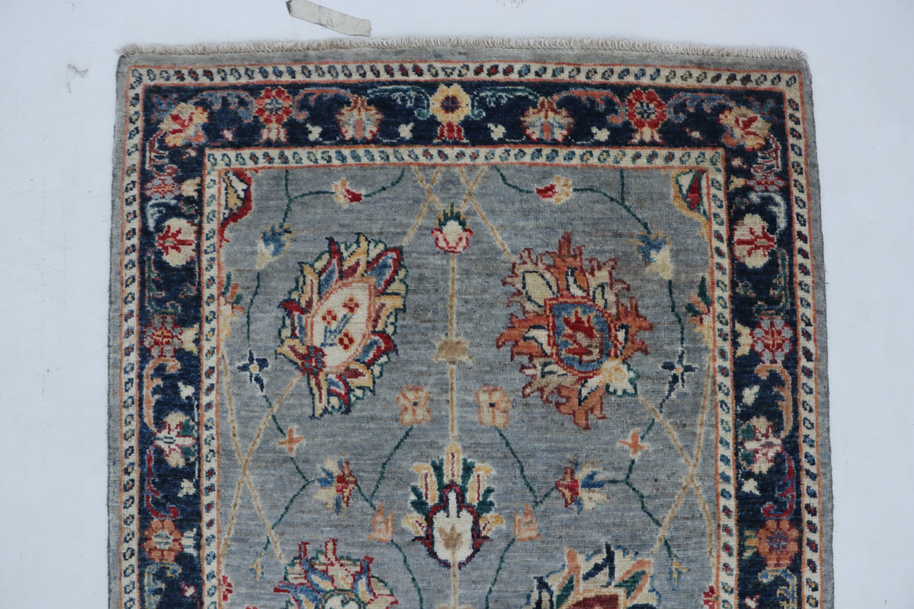 3x26 Gray Chobi Runner Rug | Handmade Wool & Cotton Floral Rug | Vegetable Dyed