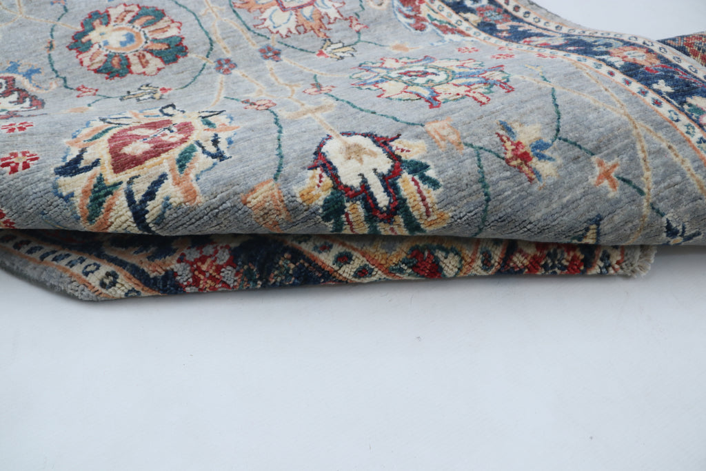 3x26 Gray Chobi Runner Rug | Handmade Wool & Cotton Floral Rug | Vegetable Dyed